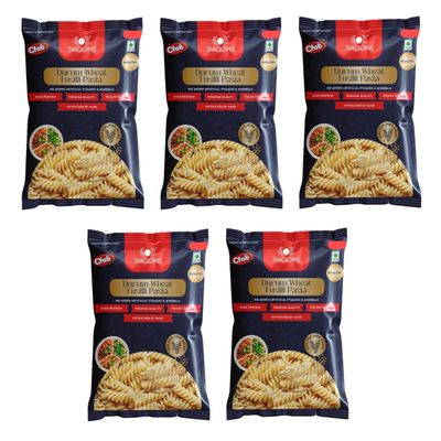 3MOONS Durum Wheat Fusilli Pasta Pack 100gm (Pack of 5) | 100% Sooji, No Maida|Healthy, Non-Sticky, High Protein | Vegetarian, Italian Quality Pasta