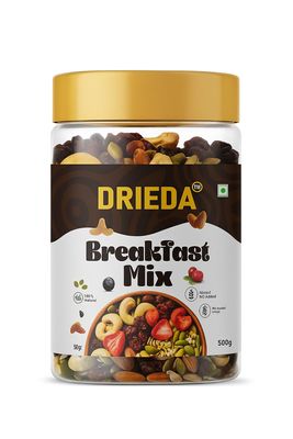 DRIEDA Breakfast Mix, Premium Dry Fruits Seeds and Berries, High Protein Healthy Snack, 250g