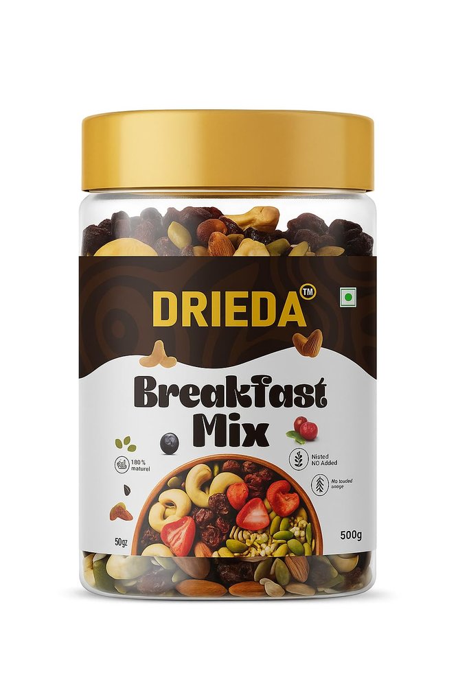 DRIEDA Breakfast Mix, Premium Dry Fruits Seeds and Berries, High Protein Healthy Snack, 250g