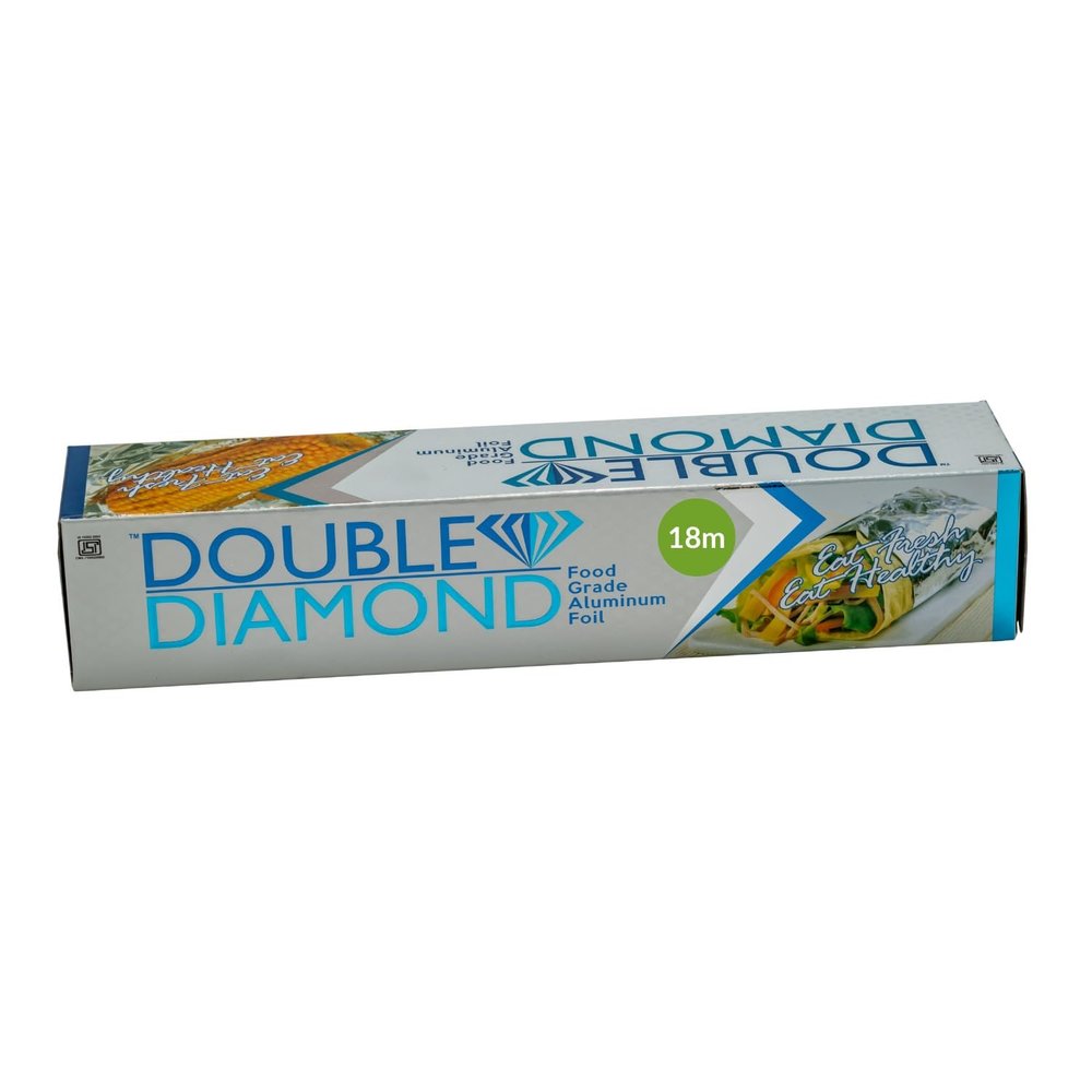 DOUBLE DIAMOND 11Micron Aluminium Foil Roll 18Metres | FoodGrade HeavyDuty Kitchen Foil | Keeps Food Warm and Hygienic | Ideal for Wrapping, Baking, Grilling & Storing Food, Pack of 1