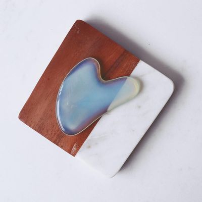 SS Murti Natural Crystal Simple Gua Sha Scraping Massage Tool Set Natural Quartz Board for Face Neck Body Trigger Point Treatment (Opalite)