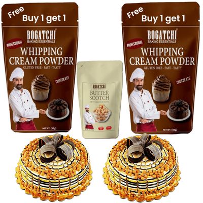 BOGATCHI Chocolate Whipping Cream Powder with Butterscotch Kit 20g | Perfect for Cake Decoration, Ice Cream, Cupcakes & Desserts (50g x Pack of 2)