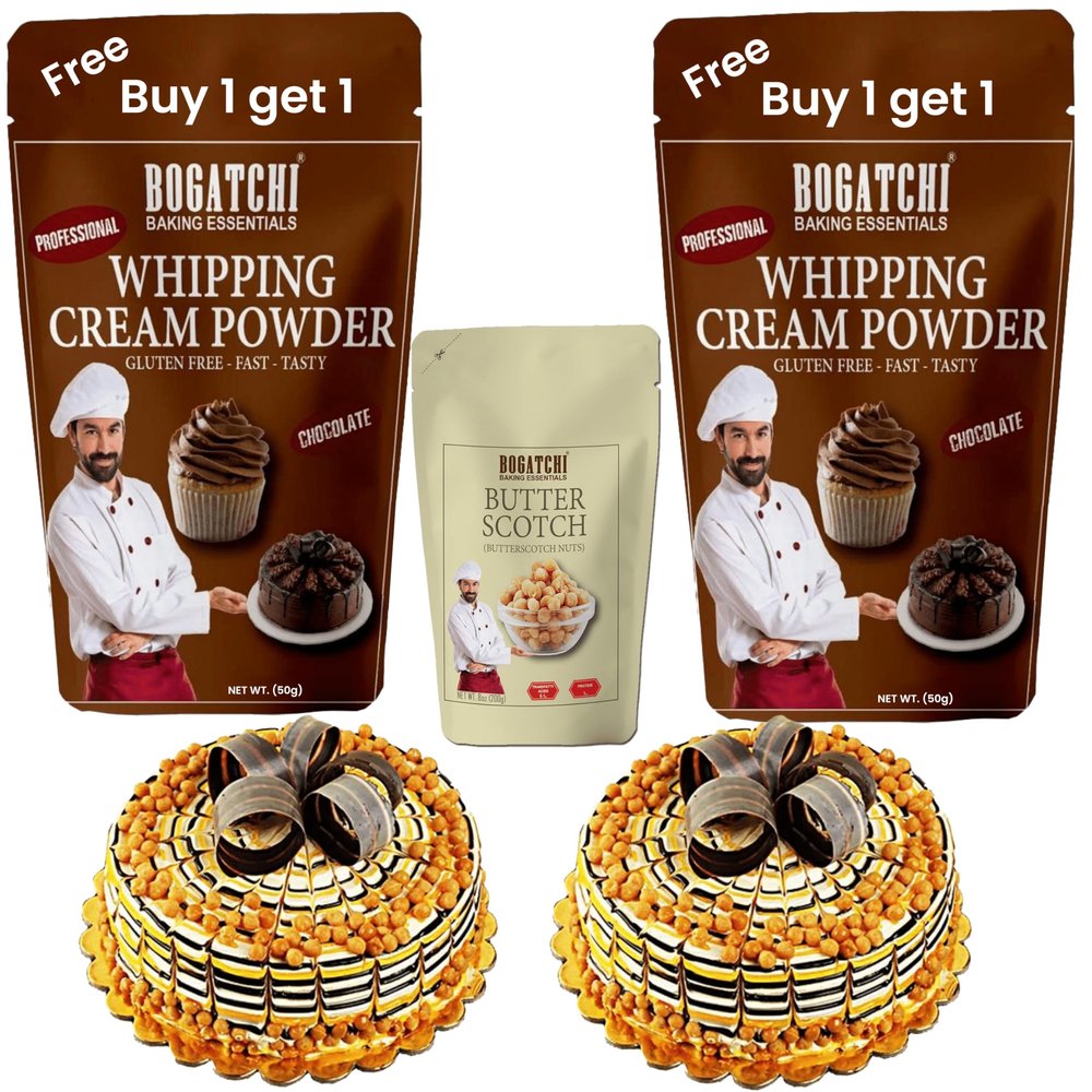 BOGATCHI Chocolate Whipping Cream Powder with Butterscotch Kit 20g | Perfect for Cake Decoration, Ice Cream, Cupcakes & Desserts (50g x Pack of 2)