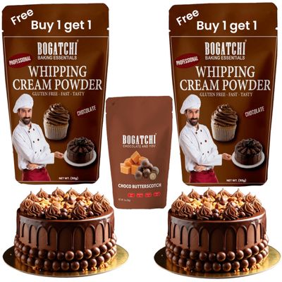 BOGATCHI Chocolate Whipping Cream Powder with Choco Butterscotch Kit 20g | Ideal for Cake Decoration, Pastries, Ice Cream & Desserts (50g x Pack of 2)