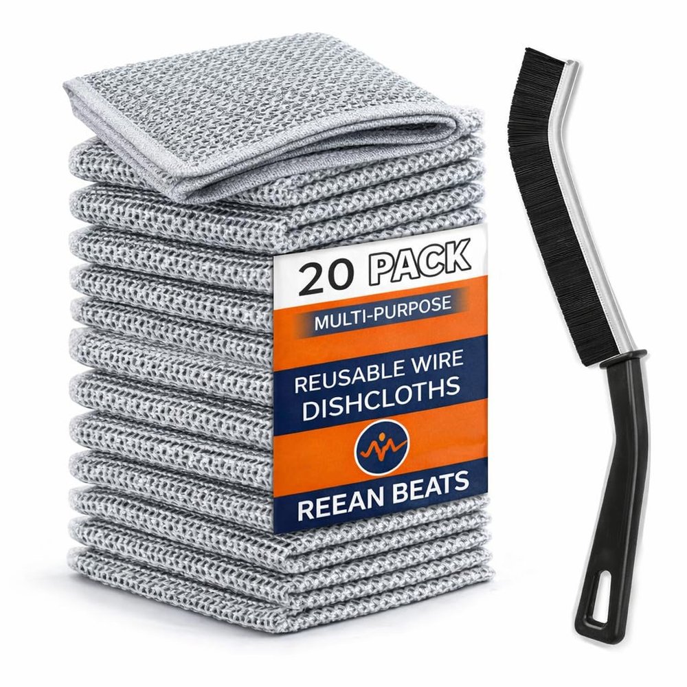 20 Pack Non-Scratch Steel Wire Dish Cloth with Gap Brush| Reusable Stainless Steel Dish Wash Cloth for Utensils Cleaning | Multipurpose Wet & Dry Cleaner for Dishes, Sinks & Kitchen Surfaces