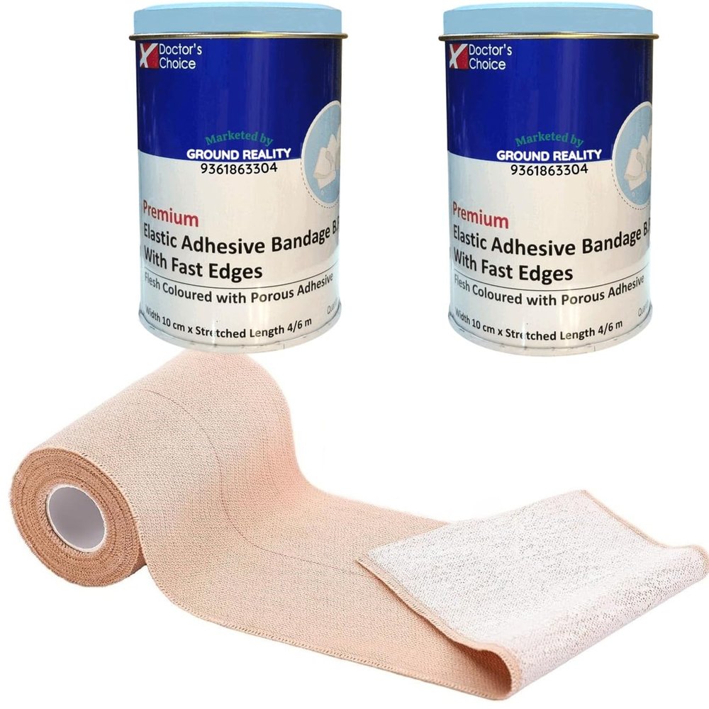 2 Packs Elastic Adhesive Bandage B.P 10cm x 4/6 m Stretchable Roll Doctors Choice for First Aid Wrap Joint Muscle Hand Legs Ankle Knee Foot Medical Elastic Adhesive Crepe Bandage, Waterproof