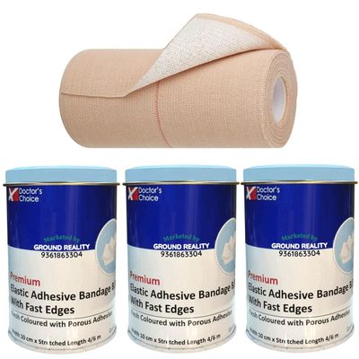 3 Packs Doctor Choice Elastic Adhesive Bandage B.P Stretchable Roll Waterproof for First Aid Wrap Hand Legs Ankle Knee Foot Medical Elastic Adhesive Crepe Bandage Size 10cm x 4/6 m