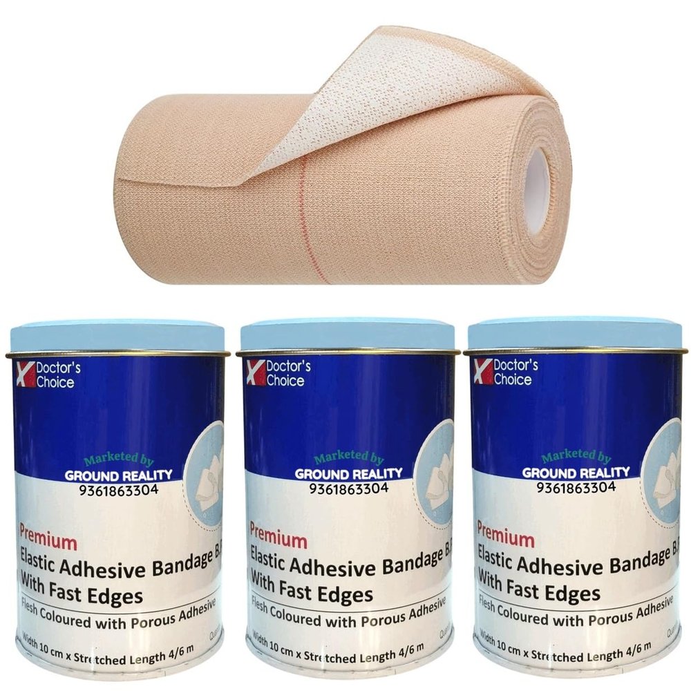 3 Packs Doctor Choice Elastic Adhesive Bandage B.P Stretchable Roll Waterproof for First Aid Wrap Hand Legs Ankle Knee Foot Medical Elastic Adhesive Crepe Bandage Size 10cm x 4/6 m