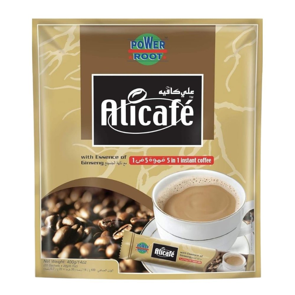 Alicafe Power Root Instant Coffee, Rich Blend with Ginseng Essence, 400g (20 Sachets)