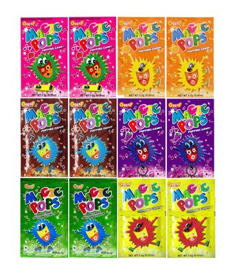 Magic Pops Popping Candy, Assorted Flavors, Strawberry, Orange, Cola, Grape, Green Apple & Lemon Flavours 2 Sachets of 5.5gm Each Flavours