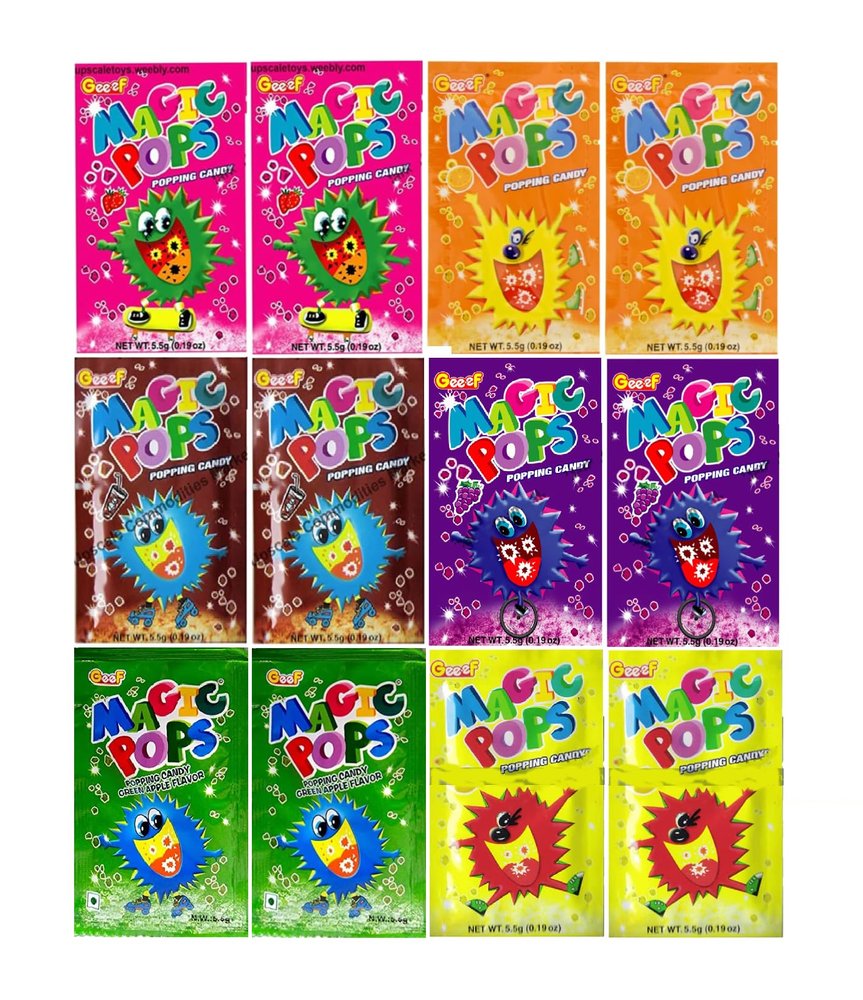 Magic Pops Popping Candy, Assorted Flavors, Strawberry, Orange, Cola, Grape, Green Apple & Lemon Flavours 2 Sachets of 5.5gm Each Flavours