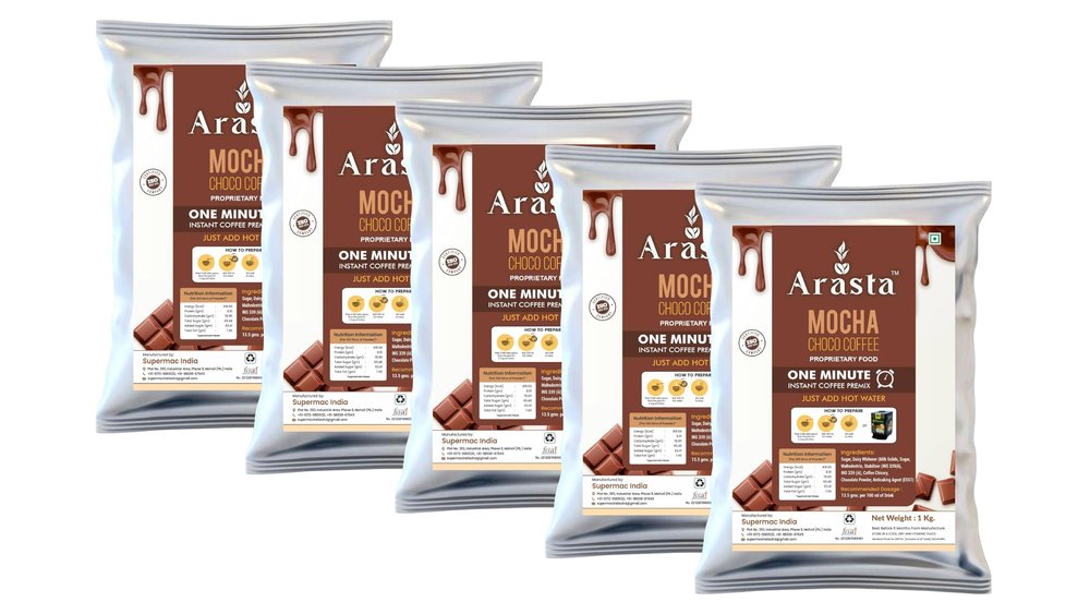 Arasta Instant Mocha Choco Coffee Premix | 3 in 1 Premix Coffee | Milk Not Required | Just Add Hot Water | Suitable for Manual & All Vending Machines | Pack of 5 x 1kg Pouch