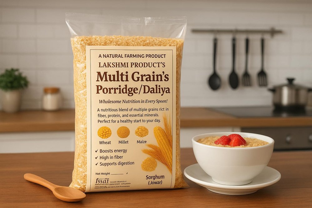 LAKSHMI Multi Grain Porridge/Rava/Daliya 450 Gram Pack, High in Fibre and Protein, 6 Grains Blend with Wheat, Millet, Barley, Maize, Ragi, Sorghum