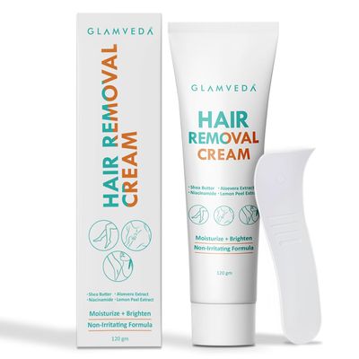 Glamveda Hair Removal Cream for Women For Sensitive Skin120g | Non Irritating Painless, Moisturize, Skin Brighten | For Legs, Underarms, Hands | With Shea Butter & Aloevera Extract | All Skin Types
