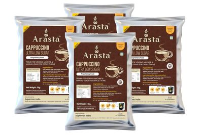 Arasta Cappuccino Premix Ultra Low Sugar | Instant Coffee Powder for Vending Machine & Manual Use | 1 Kg Each (Pack of 4)