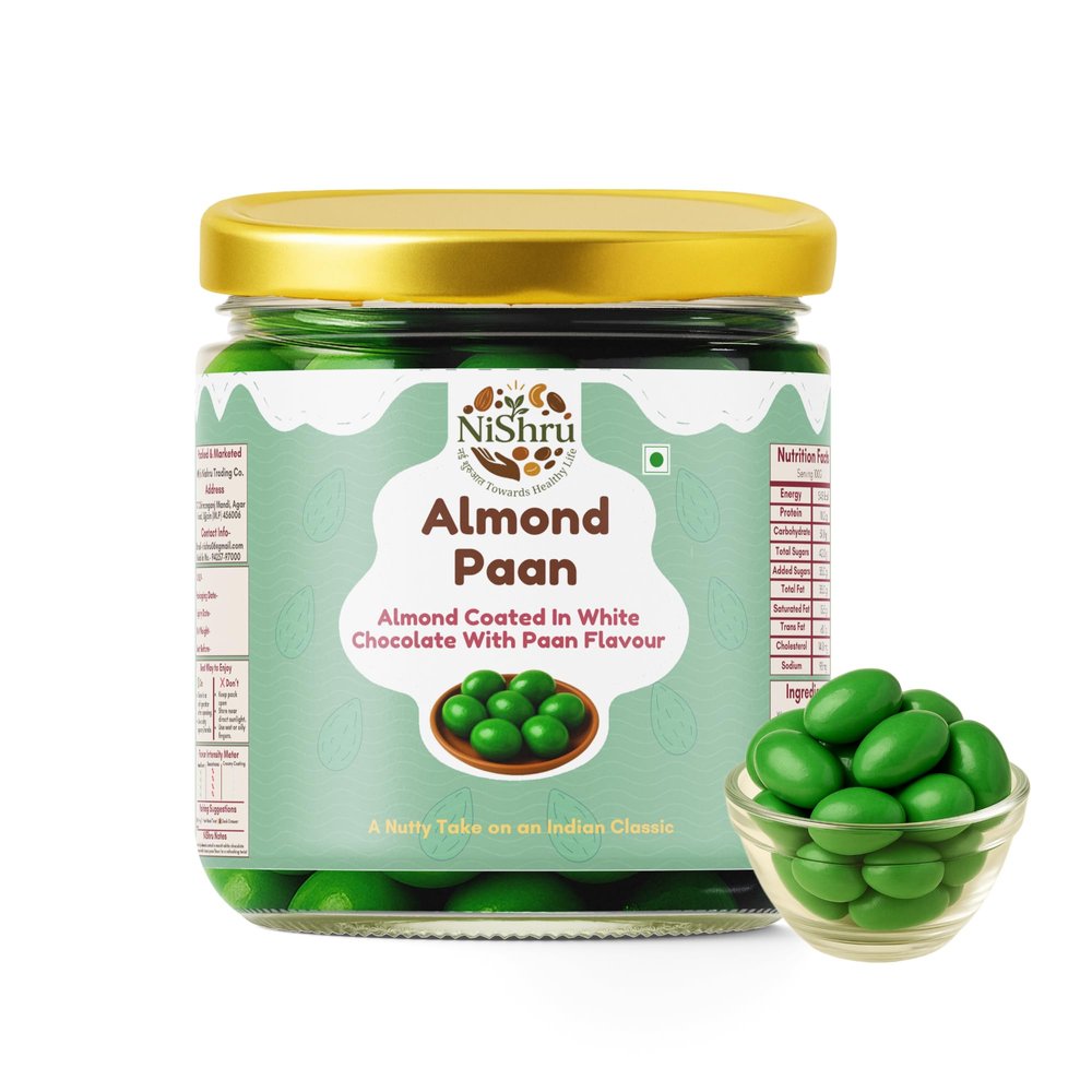 NiShru Almond Paan  Chocolate Coated Almonds with Meetha Paan Flavour | Sweet Mouth Freshener Nut Snack | Premium Festive Treat | 100g