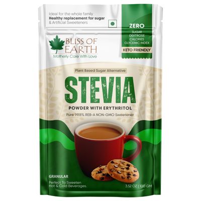 Bliss of Earth Stevia Powder  Sugar Free Stevia with Zero Calorie Sugar Substitute, 100g | Sweetener for Tea, Coffee, Baking, Keto & Diabetic-Friendly