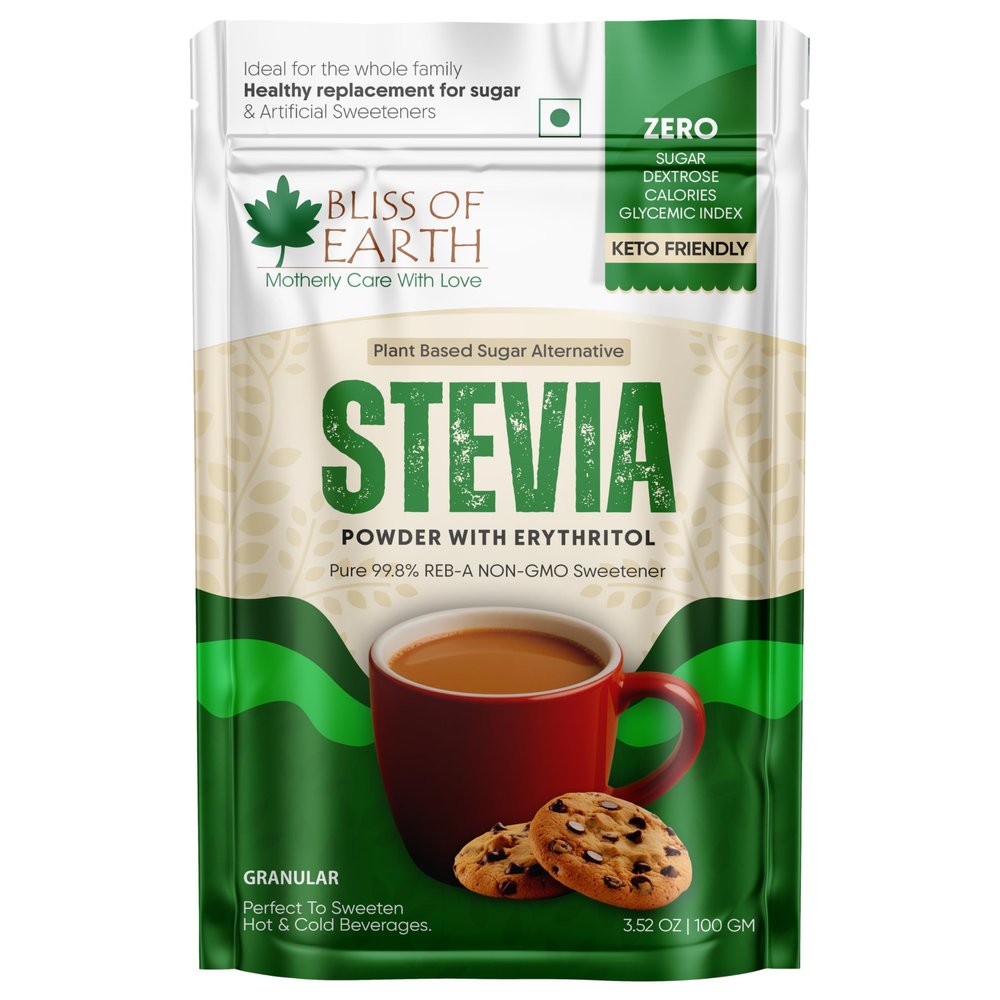 Bliss of Earth Stevia Powder Sugar Free Stevia with Zero Calorie Sugar Substitute, 100g | Sweetener for Tea, Coffee, Baking, Keto & Diabetic-Friendly