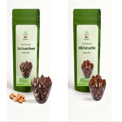 OotyMade.com Dark Chocolate with Roasted Almonds-Vegan 500gm - & Delicious Milk Fruit and Nut Chocolates - 250g of Pure Homemade Sweetness! Combo Of 2