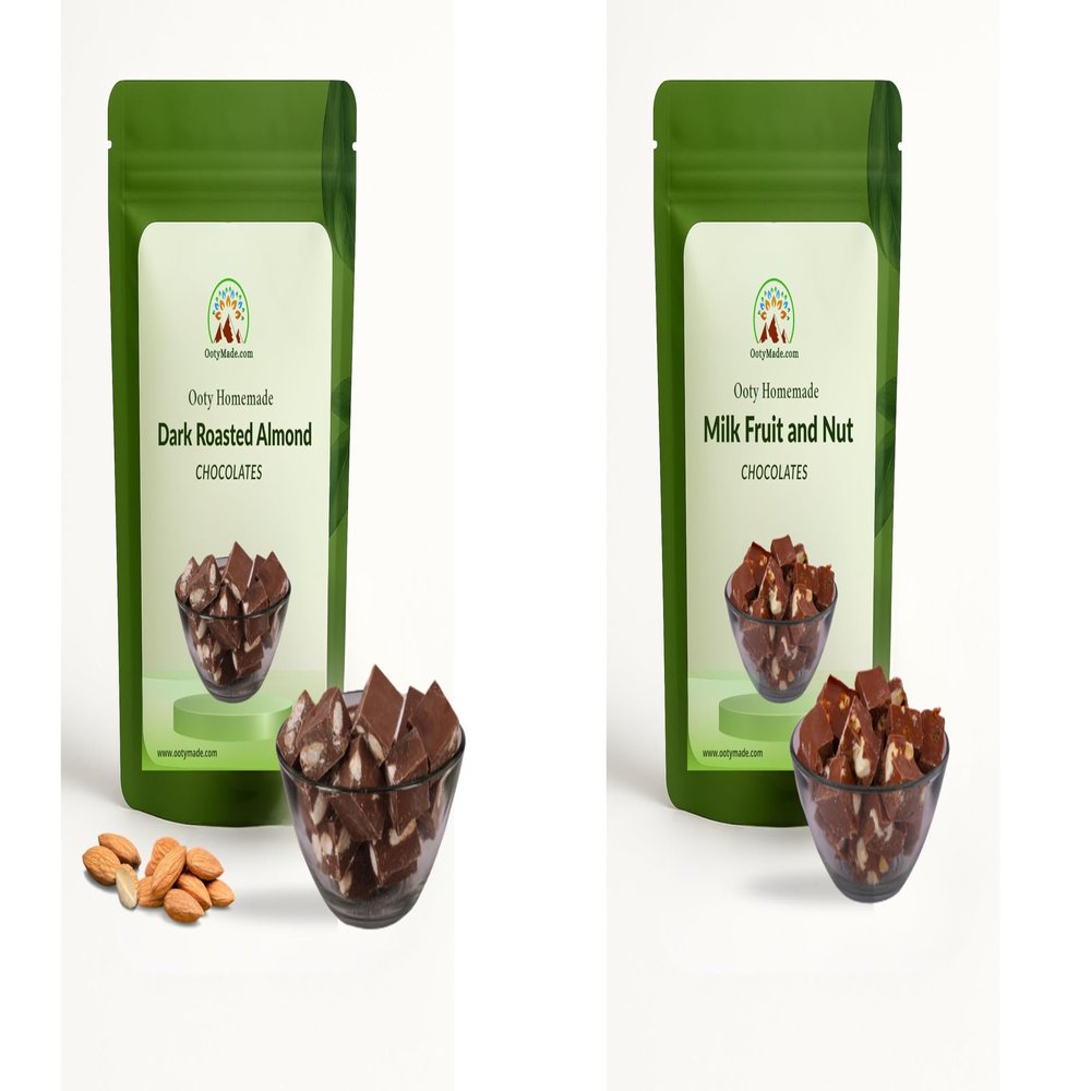 OotyMade.com Dark Chocolate with Roasted Almonds-Vegan 500gm - & Delicious Milk Fruit and Nut Chocolates - 250g of Pure Homemade Sweetness! Combo Of 2