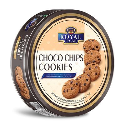 Royal Classic Choco Chips Cookies, Premium Chocolate Chip Biscuits in Tin Container, 400g (From Denmark)