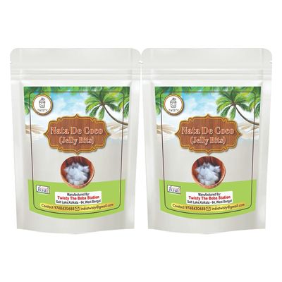 Twisty The Boba Station 500 Gm Nata De Coco Jelly Bits | Coconut Flavored Topping for Bubble Tea, Smoothies, Milkshakes & Ice Cream | Refreshing & Easy to Use | Pack of 2 (1000 Grams)