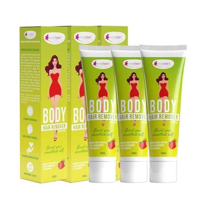 everteen Strawberry Hair Removal Cream for Women 3 x 50g, Suitable for Legs, Hands, Underarms & Back, Painless Hair Remover Cream for Girls with Spatula, All Skin Types - Pack of 3