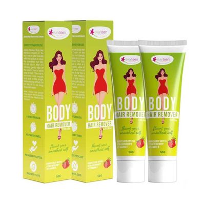 everteen Strawberry Hair Removal Cream for Women 2 x 50g, Suitable for Legs, Hands, Underarms & Back, Painless Hair Remover Cream for Girls with Spatula, All Skin Types - Pack of 2
