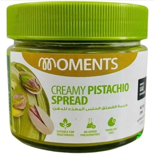 Moments Kunafa Pistachio Spread a Decadent Blend Of Creamy Pistachio and Sweet Kunafa, Offering a Unique Twist on Traditional Spreads 200gm (From UAE)