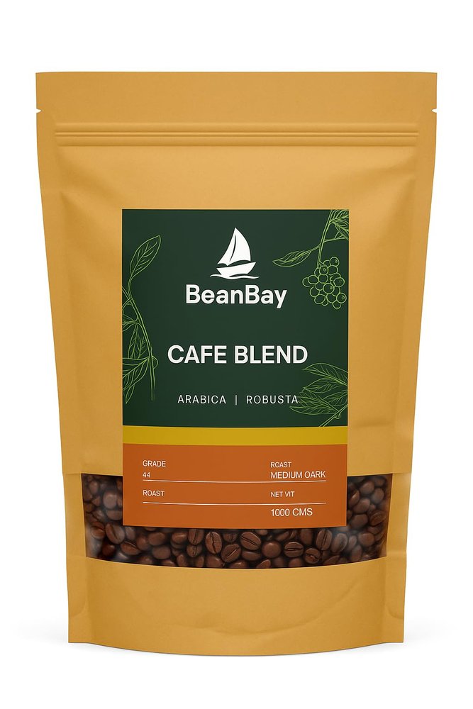 Bean Bay Coffee Beans 1Kg | Caf Blend Arabica Robusta | Bold & Strong Flavor, Rich Aroma | Whole Beans for Home & Caf Brewing