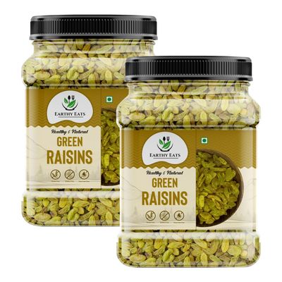 Earthy Eats Green Raisin  800 Gram (2 x 400g), Natural Tangy Dried Fruit Snack for Snacking, Baking, and Desserts, Bite-Sized Pieces, Healthy and Flavorful