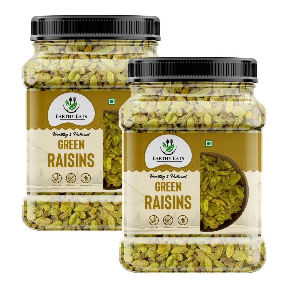 Earthy Eats Green Raisin  800 Gram (2 x 400g), Natural Tangy Dried Fruit Snack for Snacking, Baking, and Desserts, Bite-Sized Pieces, Healthy and Flavorful