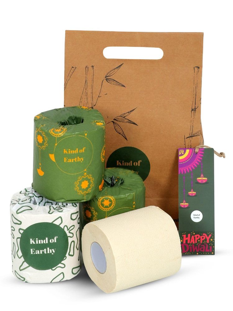 Kind of Earthy Bamboo Toilet Roll Festive Pack | Pack of 4 Eco-Friendly, Soft & Sustainable Tissues | Zero Plastic, Biodegradable & Skin-Safe | Unique Festive Gift Idea for Home & Family