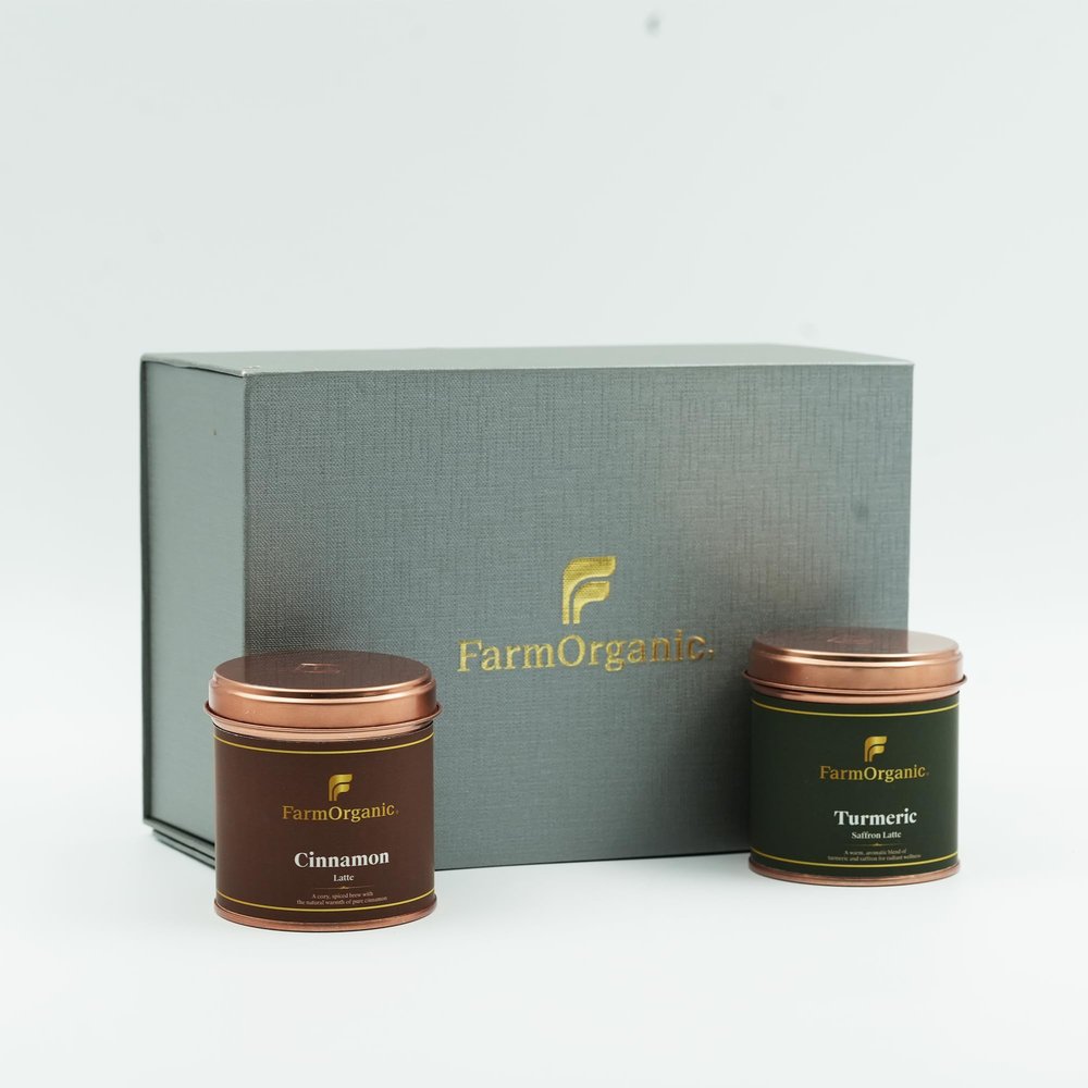 Aurora Brews Organic Latte Gift Box | Turmeric Saffron & Cinnamon Latte Mix | Premium Wellness Drink Hamper | Healthy Organic Beverage | Festive, Wedding & Corporate Gift Pack