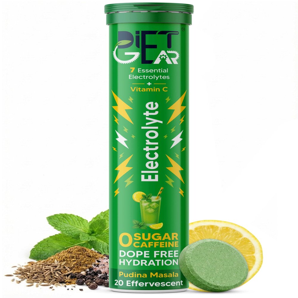 DIET GEAR No Junk Electrolyte | 5 Ltr/20 Servings | Zero Sugar, Zero Caffeine, Zero BS Energy Drink | 7 Electrolytes + Vitamin C That Works as Hard as You Do | Made for Indias Heat & Hustle | Pudina Masala Flavour
