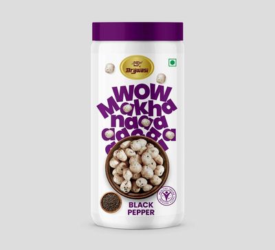 Brijwasi Wow Makhana Black Pepper Flavored Roasted Fox Nuts | Healthy Crunchy Snack | High Protein, Gluten-Free, Vegan 90g