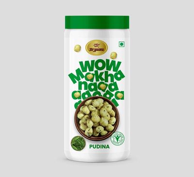 Brijwasi Wow Makhana  Pudina Flavored Roasted Fox Nuts | Refreshing Minty Healthy Snack | Gluten-Free, Vegan Superfood  90g