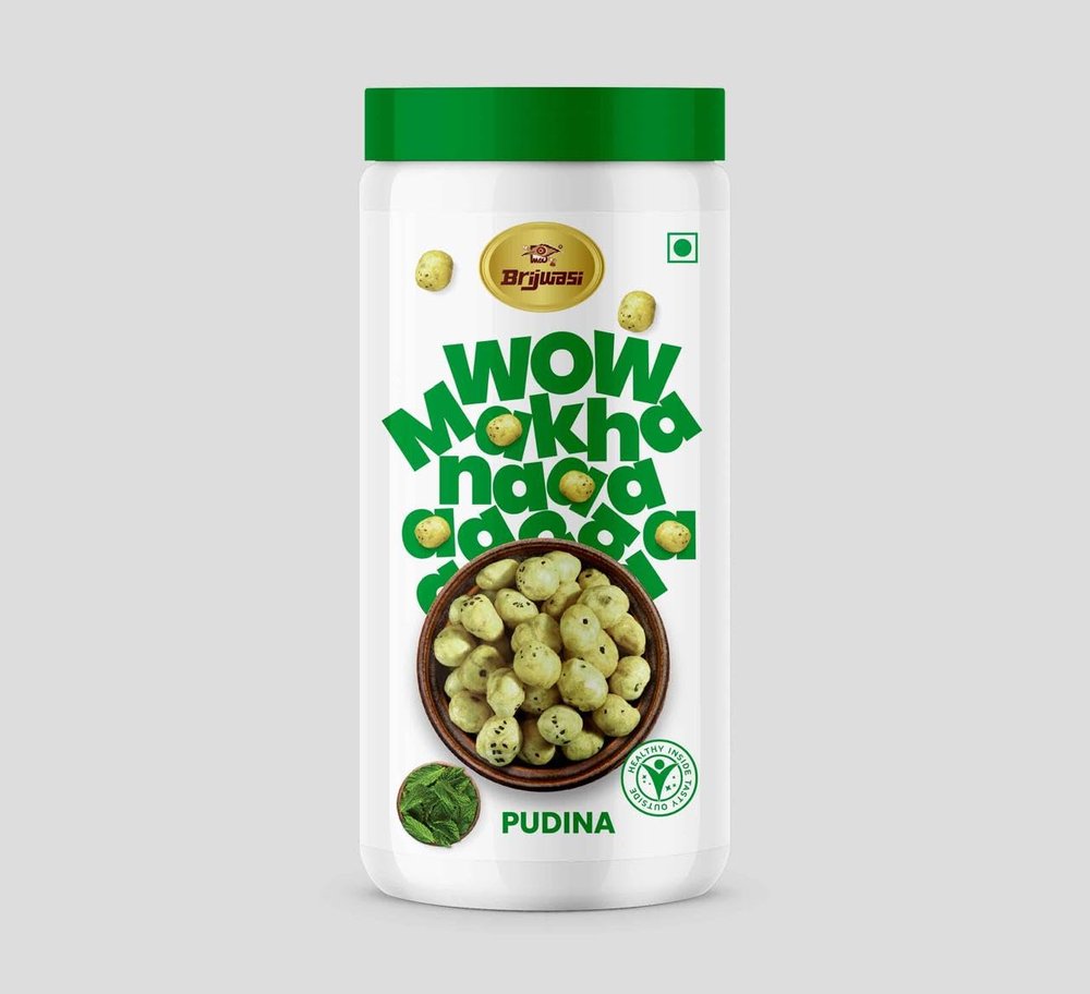 Brijwasi Wow Makhana  Pudina Flavored Roasted Fox Nuts | Refreshing Minty Healthy Snack | Gluten-Free, Vegan Superfood  90g