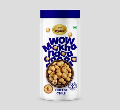 Brijwasi Wow Makhana Cheese Chilli Flavor | Healthy Roasted Fox Nuts | High Protein, Gluten-Free Snack | 90g