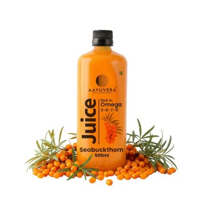 AAYUVERA Seabuckthorn Juice 500ml | 100% Leh Himalayan Berries | Rich in Omega 3-6-7-9 | Cold-Pressed Extraction | No Added Sugar or Artificial Flavors | Lab-Tested for Purity