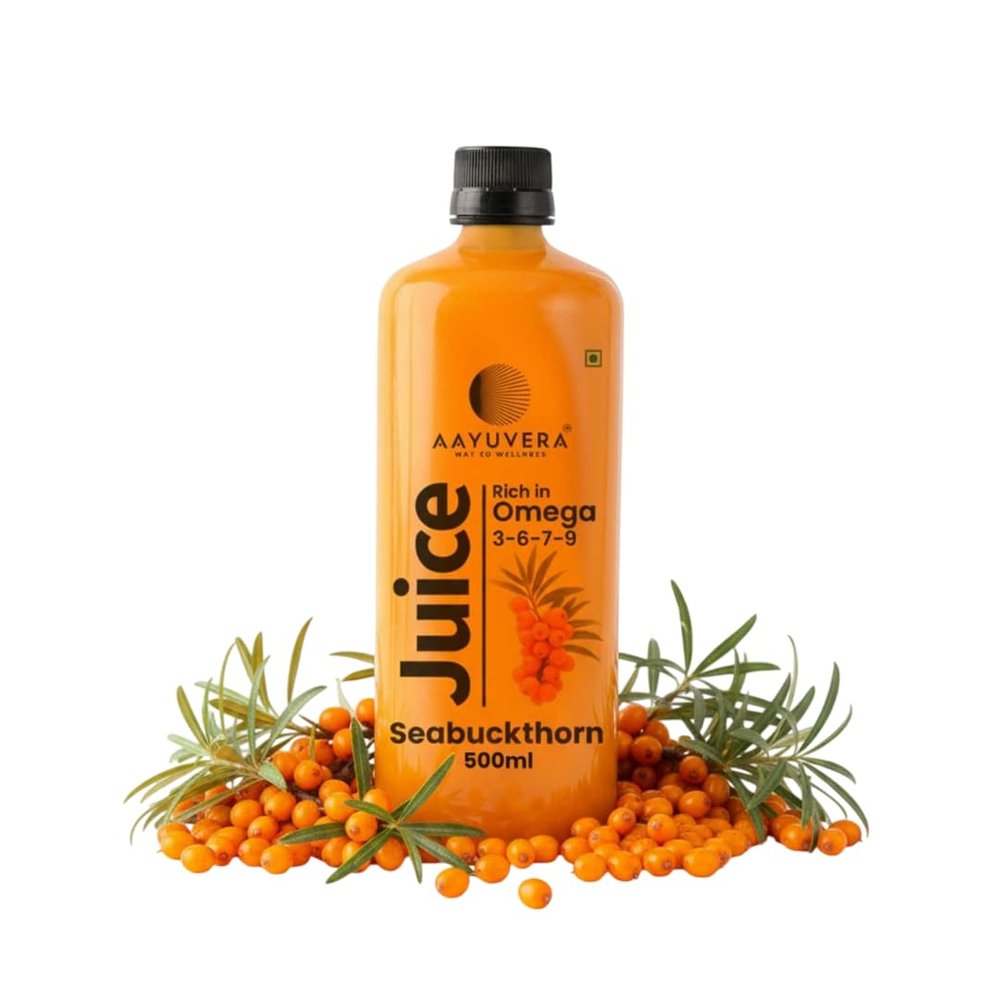 AAYUVERA Seabuckthorn Juice  500ml | 100% Leh Himalayan Berries | Rich in Omega 3-6-7-9 | Cold-Pressed Extraction | No Added Sugar or Artificial Flavors | Lab-Tested for Purity