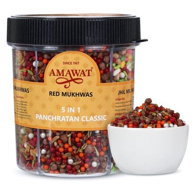 AMAWAT 5 in 1 Panchratan Classic Mukhwas Mouth Freshener, Red, Green Coconut, Jhil Mil, Chocolate, Khus Khus, 300g