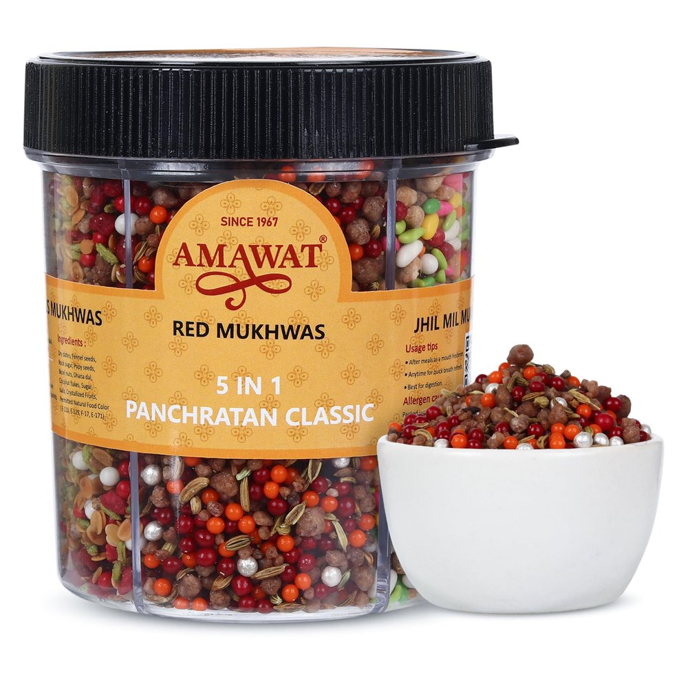 AMAWAT 5 in 1 Panchratan Classic Mukhwas Mouth Freshener, Red, Green Coconut, Jhil Mil, Chocolate, Khus Khus, 300g