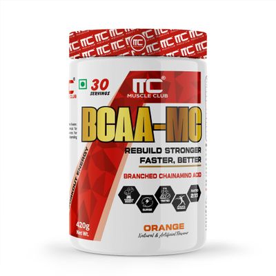Muscle Club BCAA 410g Orange Flavor Intra/Post Workout Amino Acid Supplement with BCAAs, Glutamine & Electrolytes 30 Servings Supports Muscle Recovery, Hydration & Endurance for Men & Women