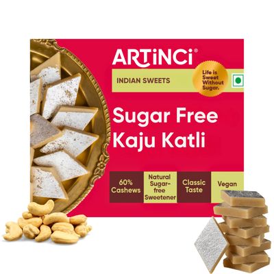 Artinci Sugar Free Kaju Katli, Low Carb, Keto-Friendly Mithai, Vegan, Diabetic-Friendly healthy Indian Sweets, Made with Pure Cashew Nuts, Ideal for Gifting & Festivals, 160- Pack of 1