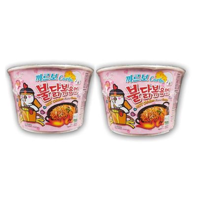Carbo Hot Chicken Flavor Ramen Halal Big Bowl Noodles 105gm Each (Pack of 2) 210gm