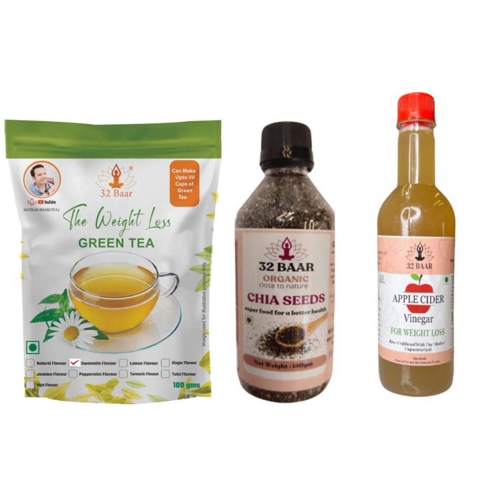 32 Baar Chamomile & Chia seeds + Apple Cider Vinegar Combo | Green Tea & Organic Apple Cider Vinegar