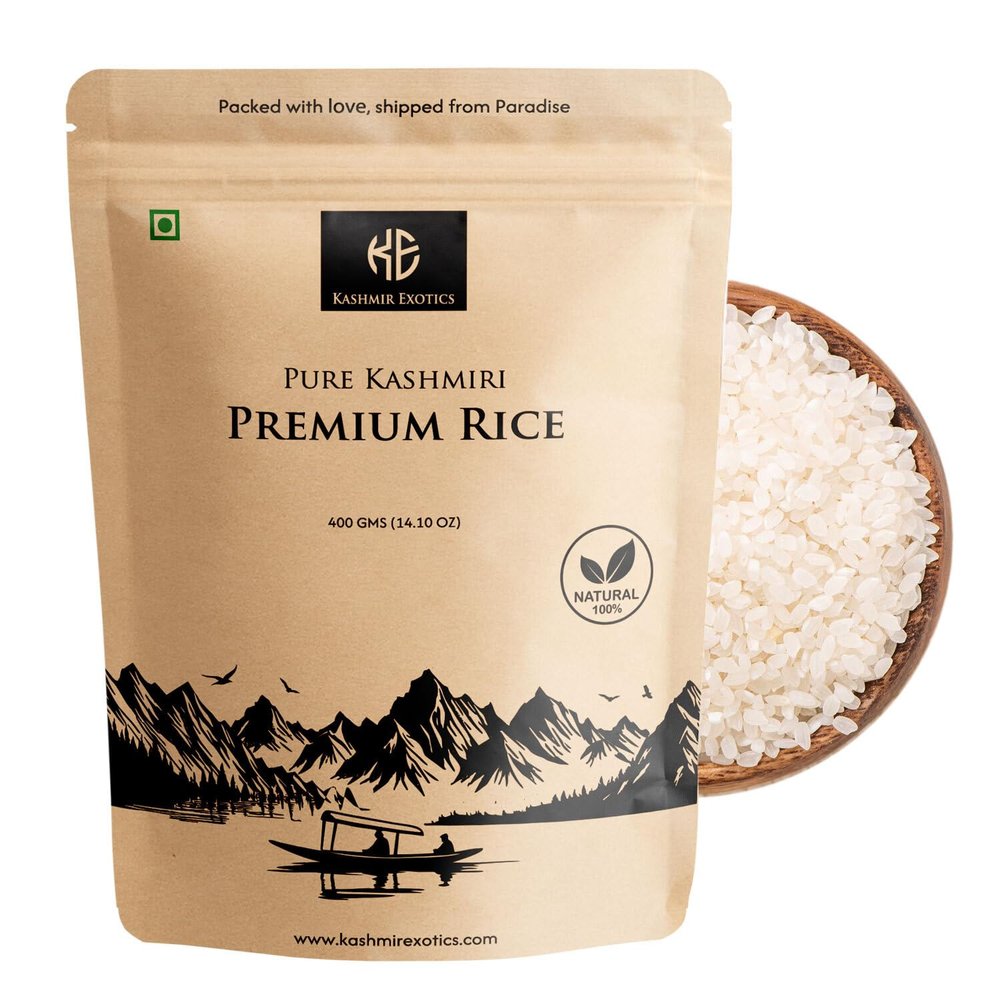 Kashmir Exotics Premium Kashmiri White Rice 400g 100% Pure, Natural & Aromatic Great for Pulao, Khichdi, Biryani & Desserts Hygienically Sealed Premium Grain