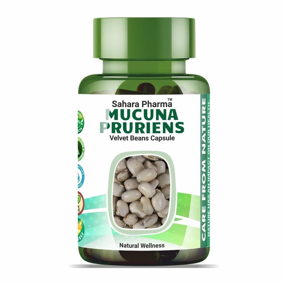 Sahara Pharma Mucuna Pruriens Capsule | Kapikachu - Cowitch - Kaunch Beej | Non GMO, Gluten Free, Zero Fillers | 800mg - 60 Capsule