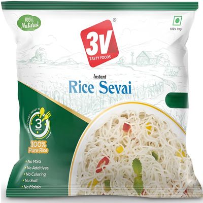 3V Tasty Foods Instant Pure Rice Sevai | Rice Vermicelli | Idiappam Sticks | Instant Rice Noodles | Traditional Indian Style | Gluten-Free | No Maida, Coloring, Additives, MSG, Salt | A++ Grade (1000g)